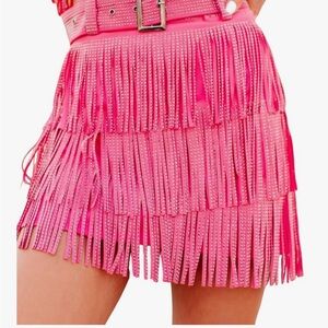 Rhinestone Fringe Mini Skirt in Hot Pink